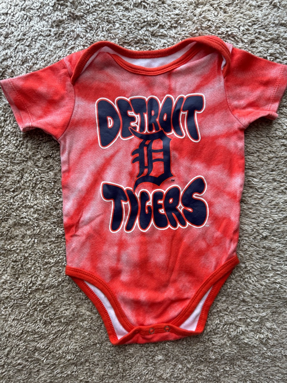 Detroit Tigers Baby Bodysuit Tie Dye Orange MLB One Piece 12M Cotton